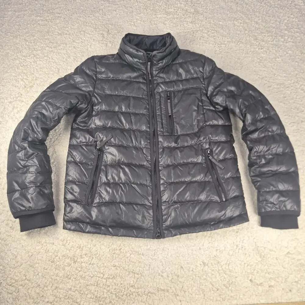 J.Crew Down Puffer Jacket Mens Small Black Lightweight Packable Full Zip Coat